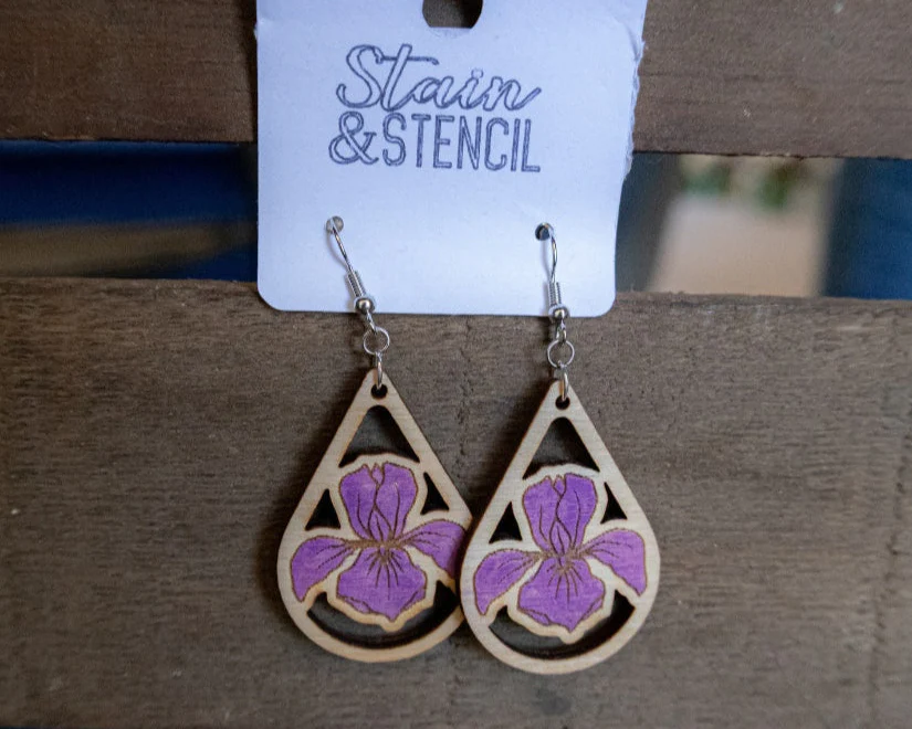 Jewelry: Wooden Teardrop Iris Earrings